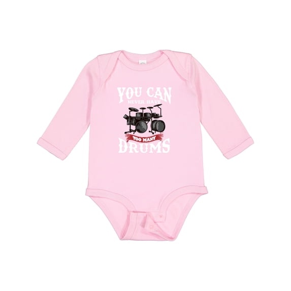 Inktastic Drummer Funny Too Many Drums Music Joke Boys or Girls Long Sleeve Baby Bodysuit