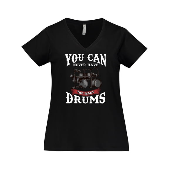 Inktastic Drummer Funny Too Many Drums Music Joke Women's Plus Size V-Neck T-Shirt