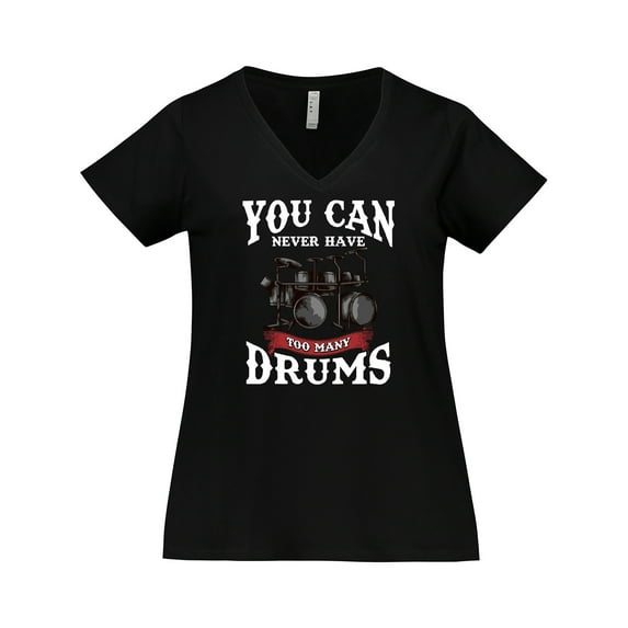 Inktastic Drummer Funny Too Many Drums Music Joke Women's Plus Size V-Neck T-Shirt