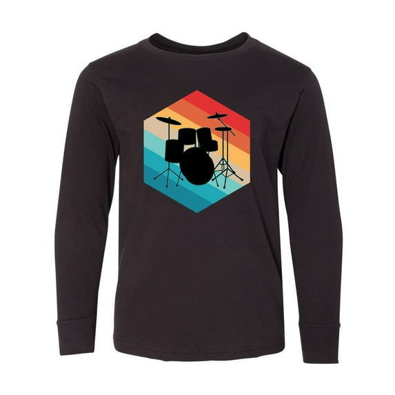 Inktastic Drummer Retro Drum Set Long Sleeve Youth T-Shirt