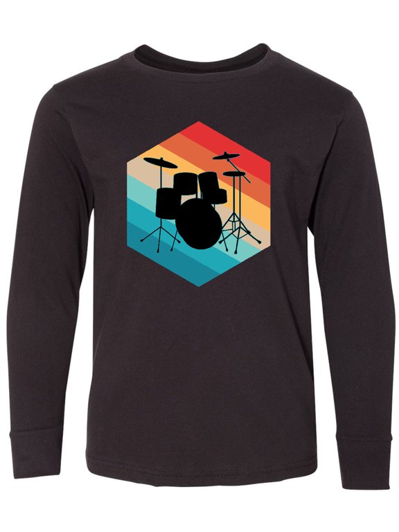 Drummer Retro Drum Set Long Sleeve Youth T-Shirt