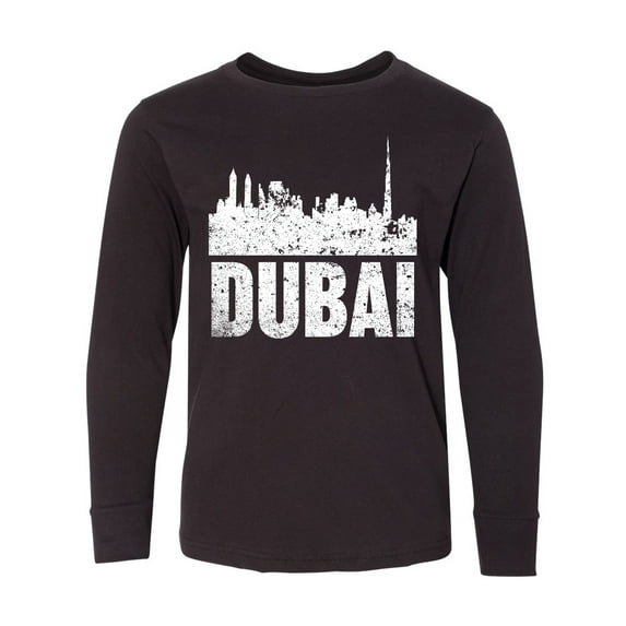 Inktastic Dubai City Skyline with Grunge Long Sleeve Youth T-Shirt
