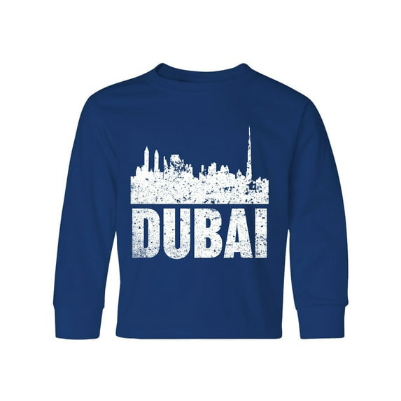 Inktastic Dubai City Skyline with Grunge Long Sleeve Youth T-Shirt