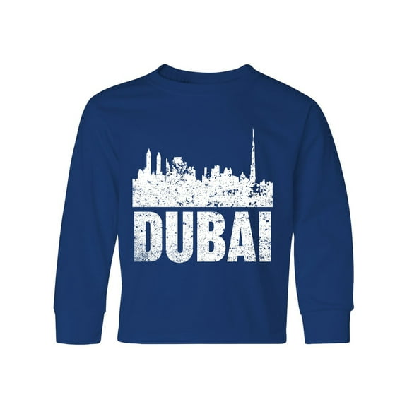 Inktastic Dubai City Skyline with Grunge Long Sleeve Youth T-Shirt