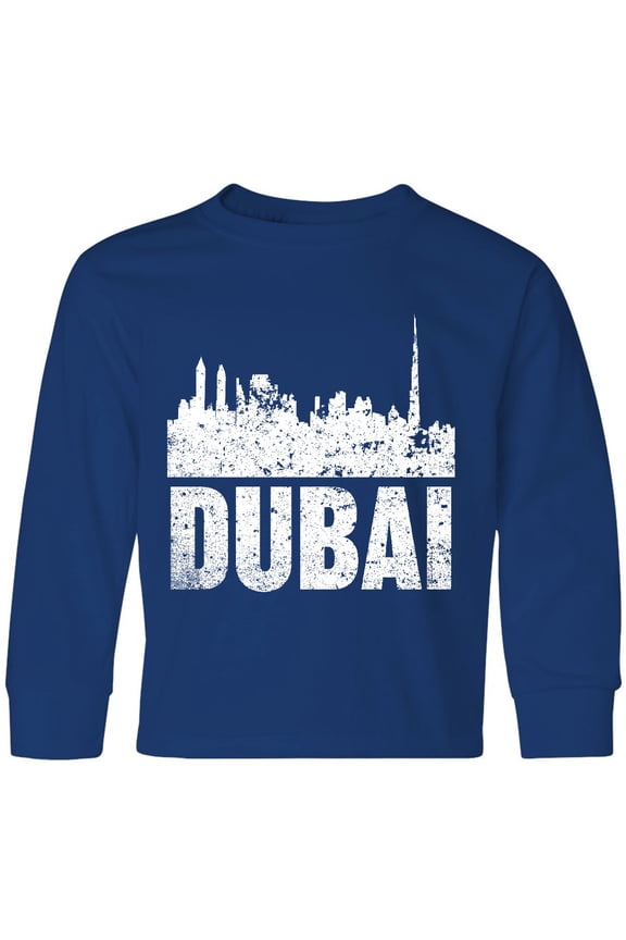 Dubai City Skyline with Grunge Long Sleeve Youth T-Shirt