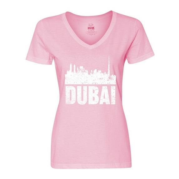 Inktastic Dubai City Skyline with Grunge Women's V-Neck T-Shirt