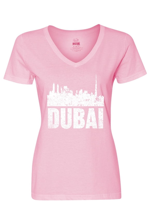 Dubai City Skyline with Grunge Women's V-Neck T-Shirt