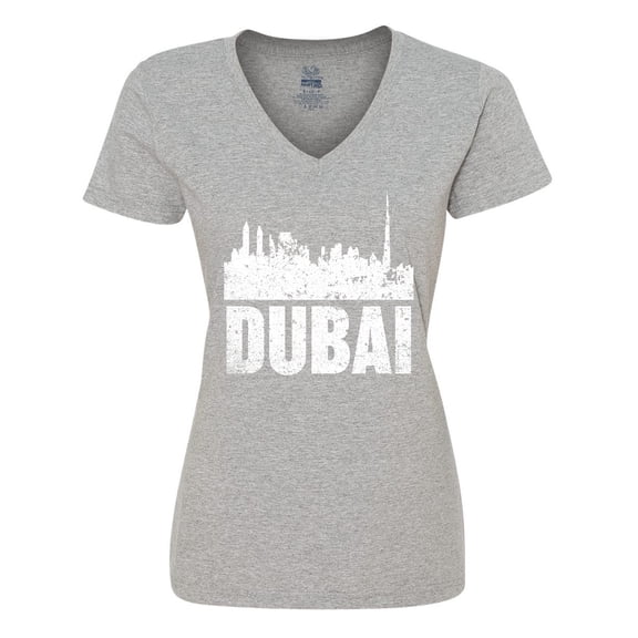 Inktastic Dubai City Skyline with Grunge Women's V-Neck T-Shirt