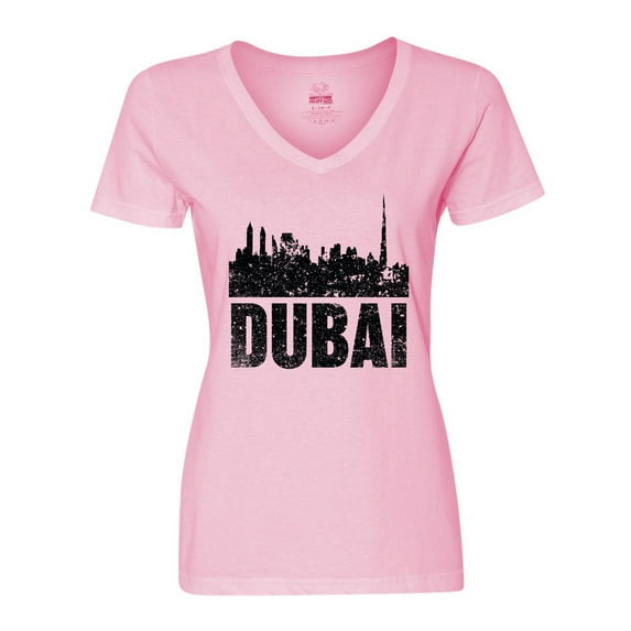 Inktastic Dubai City Skyline with Grunge Women's V-Neck T-Shirt