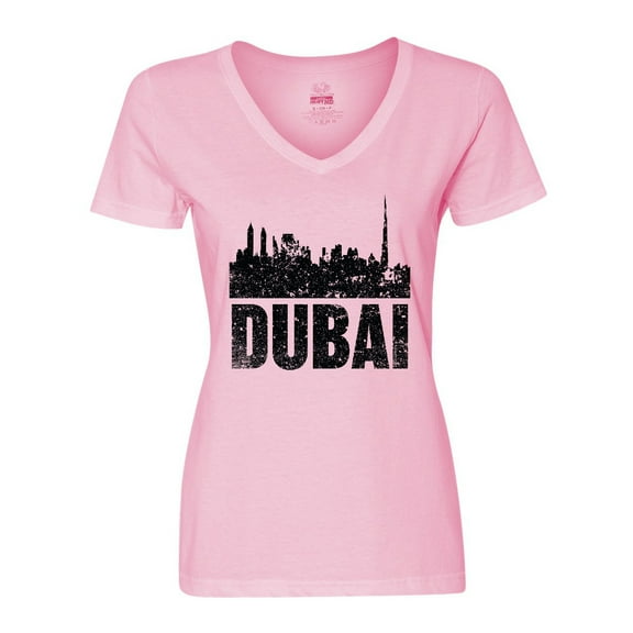 Inktastic Dubai City Skyline with Grunge Women's V-Neck T-Shirt
