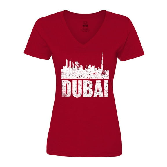 Inktastic Dubai City Skyline with Grunge Women's V-Neck T-Shirt