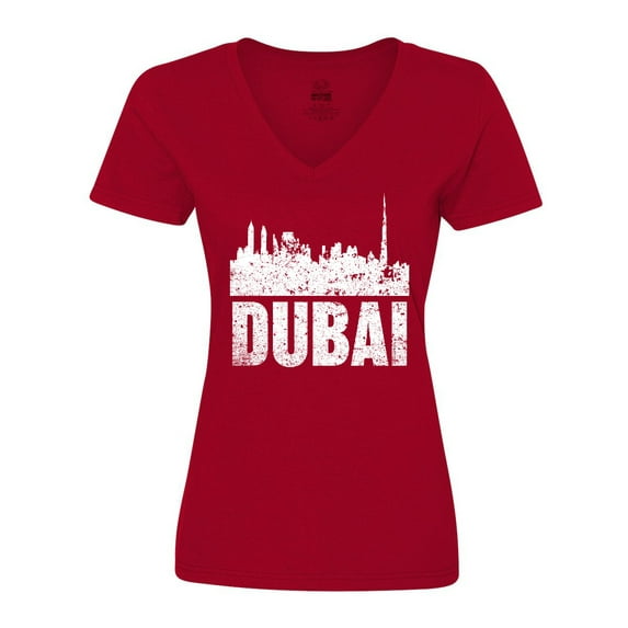 Inktastic Dubai City Skyline with Grunge Women's V-Neck T-Shirt