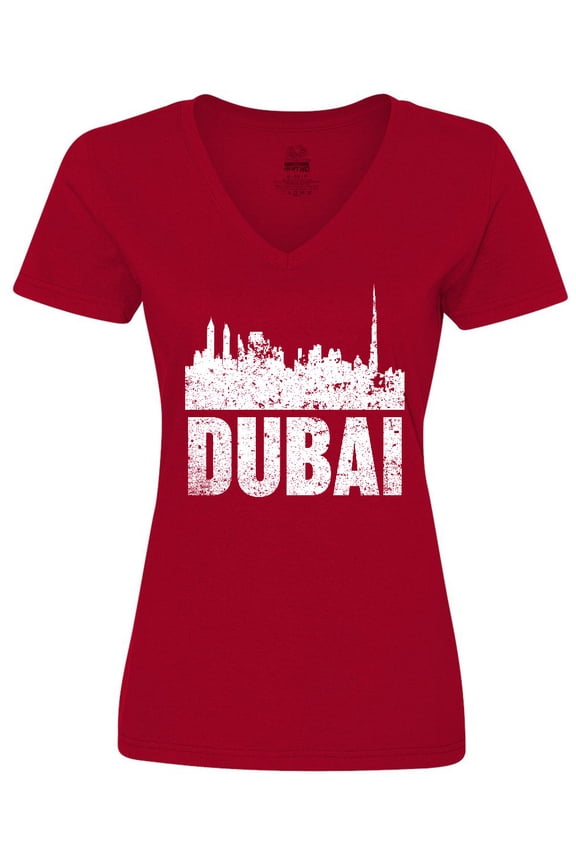 Dubai City Skyline with Grunge Women's V-Neck T-Shirt