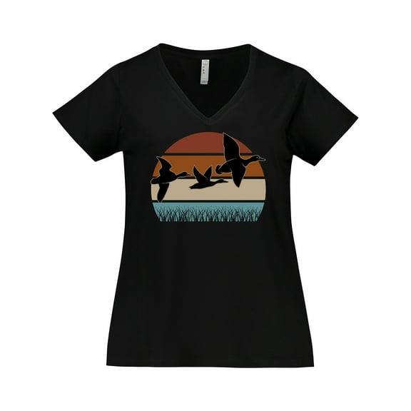 Inktastic Duck Hunting Retro Sunset Hunter Gift Women's Plus Size V-Neck T-Shirt
