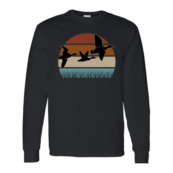 Inktastic Duck Hunting Retro Sunset Hunter Long Sleeve T-Shirt