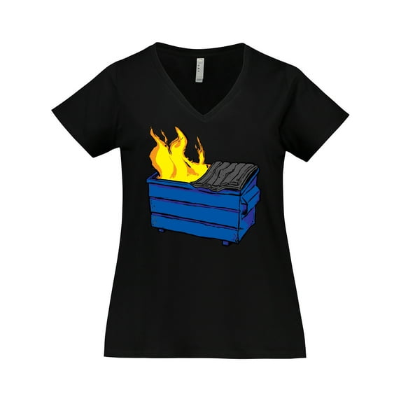 Inktastic Dumpster Fire Women's Plus Size V-Neck T-Shirt