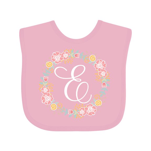 Inktastic E Monogram Alphabet Letter Rose Floral Wreath Girls Baby Bib