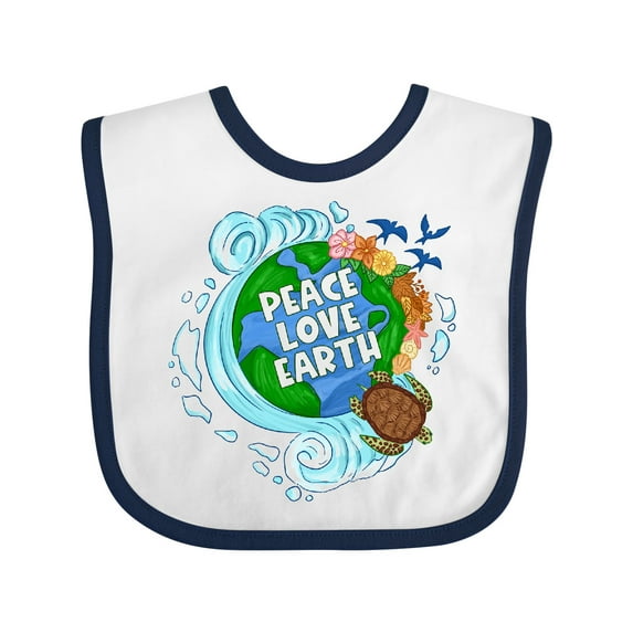 Inktastic Earth Day Peace Love Earth with Turtle and Waves Boys or Girls Baby Bib