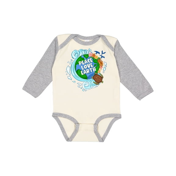Inktastic Earth Day Peace Love Earth with Turtle and Waves Boys or Girls Long Sleeve Baby Bodysuit