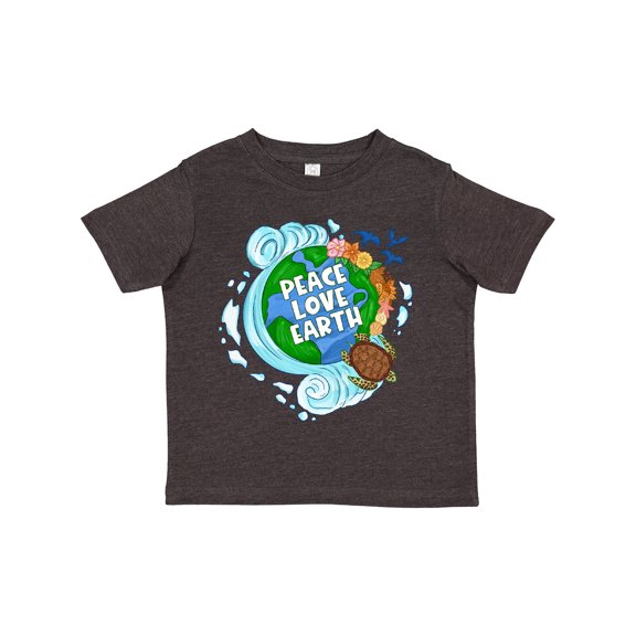 Inktastic Earth Day Peace Love Earth with Turtle and Waves Boys or Girls Toddler T-Shirt