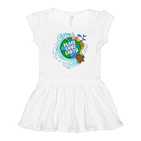 Inktastic Earth Day Peace Love Earth with Turtle and Waves Girls Baby Dress