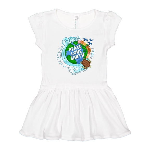 Inktastic Earth Day Peace Love Earth with Turtle and Waves Girls Toddler Dress