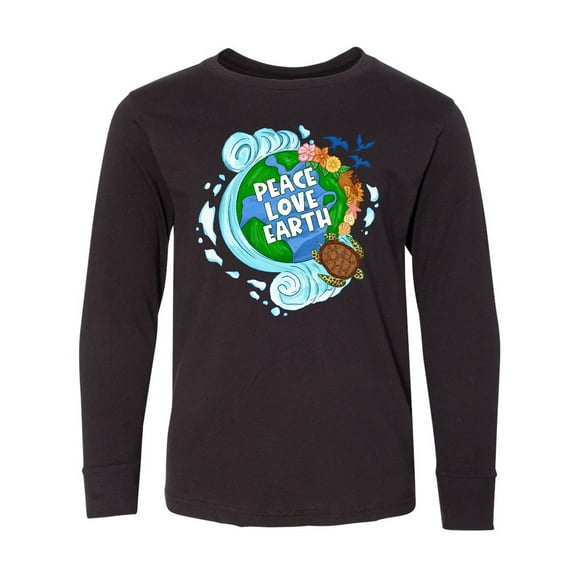 Inktastic Earth Day Peace Love Earth with Turtle and Waves Long Sleeve Youth T-Shirt
