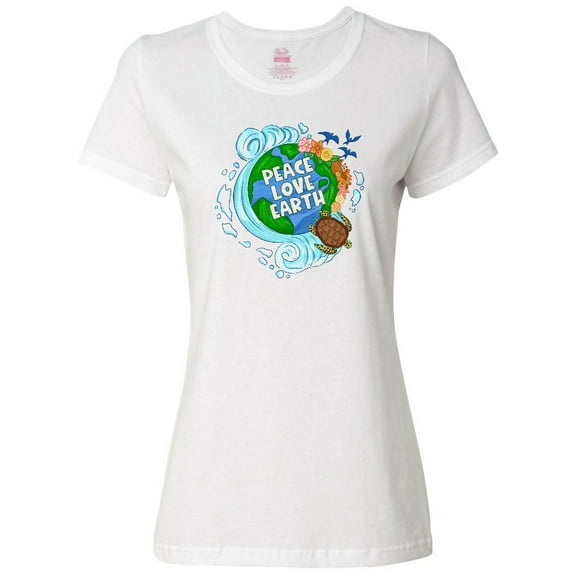 Inktastic Earth Day Peace Love Earth with Turtle and Waves Women's T-Shirt