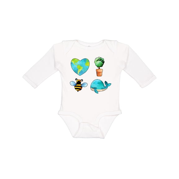 Inktastic Earth Day Plant a Tree Save the Bees Save the Seas Love Your Mother Boys or Girls Long Sleeve Baby Bodysuit
