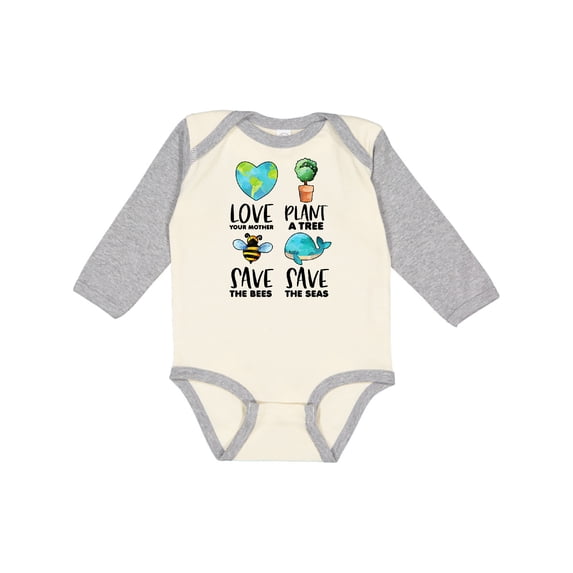 Inktastic Earth Day Plant a Tree Save the Bees Save the Seas Love Your Mother Earth Boys or Girls Long Sleeve Baby Bodysuit