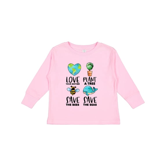 Inktastic Earth Day Plant a Tree Save the Bees Save the Seas Love Your Mother Earth Boys or Girls Long Sleeve Toddler T-Shirt