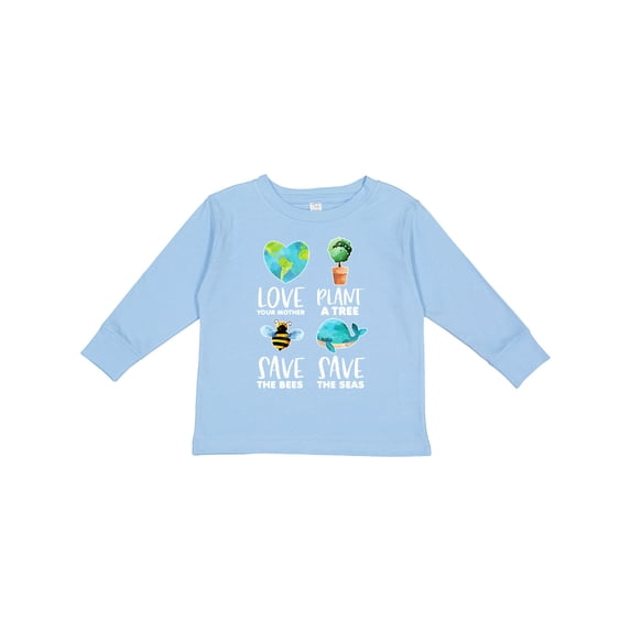 Inktastic Earth Day Plant a Tree Save the Bees Save the Seas Love Your Mother Earth Boys or Girls Long Sleeve Toddler T-Shirt