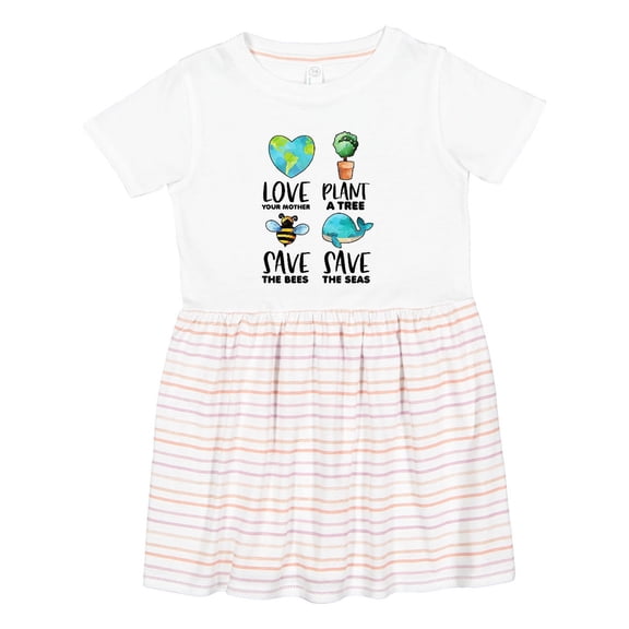 Inktastic Earth Day Plant a Tree Save the Bees Save the Seas Love Your Mother Earth Girls Toddler Dress