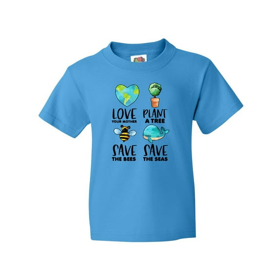 Inktastic Earth Day Plant a Tree Save the Bees Save the Seas Love Your Mother Earth Youth T-Shirt