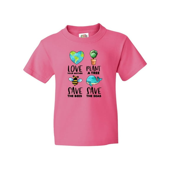 Inktastic Earth Day Plant a Tree Save the Bees Save the Seas Love Your Mother Earth Youth T-Shirt