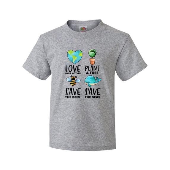 Inktastic Earth Day Plant a Tree Save the Bees Save the Seas Love Your Mother Earth Youth T-Shirt