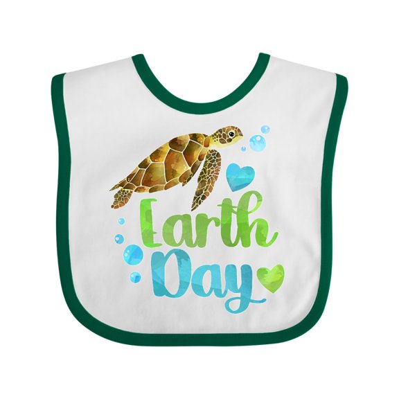 Inktastic Earth Day Sea Turtle and Hearts Boys or Girls Baby Bib