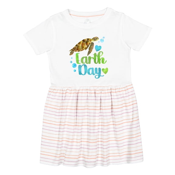 Inktastic Earth Day Sea Turtle and Hearts Girls Toddler Dress
