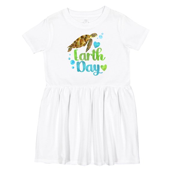 Inktastic Earth Day Sea Turtle and Hearts Girls Toddler Dress