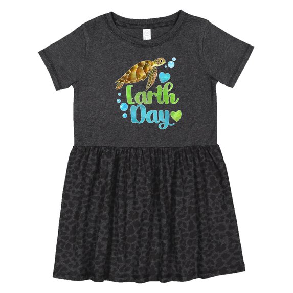 Inktastic Earth Day Sea Turtle and Hearts Girls Toddler Dress