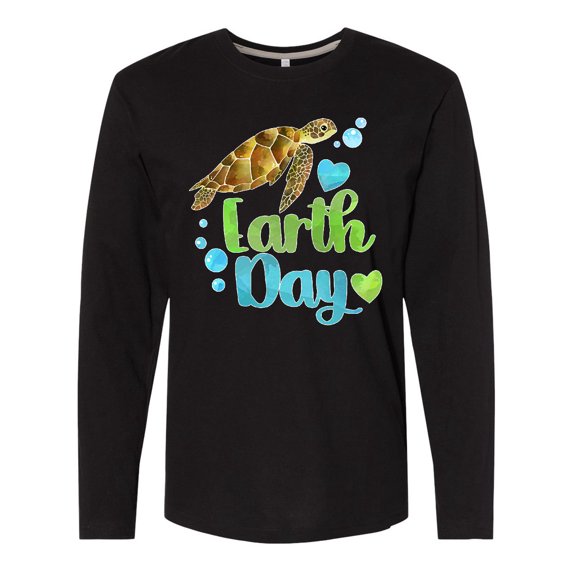 Inktastic Earth Day Sea Turtle and Hearts Long Sleeve T-Shirt