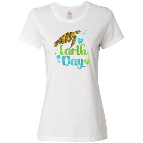 Inktastic Earth Day Sea Turtle and Hearts Women's T-Shirt