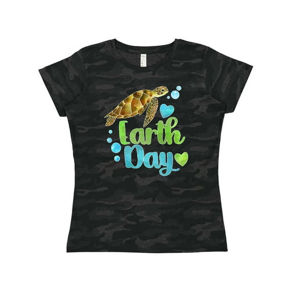 Inktastic Earth Day Sea Turtle and Hearts Women's T-Shirt