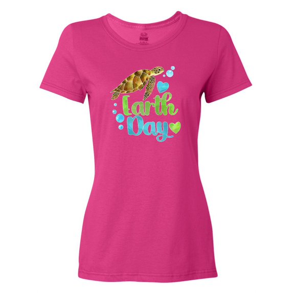 Inktastic Earth Day Sea Turtle and Hearts Women's T-Shirt