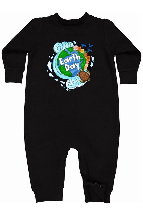 Earth Day Turtle Planet with Waves and Birds Baby Fleece Romper