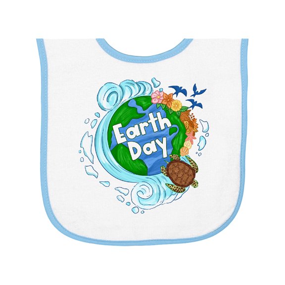Inktastic Earth Day Turtle Planet with Waves and Birds Baby Terry Cloth Bib