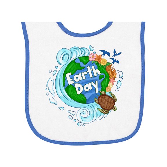 Inktastic Earth Day Turtle Planet with Waves and Birds Baby Terry Cloth Bib