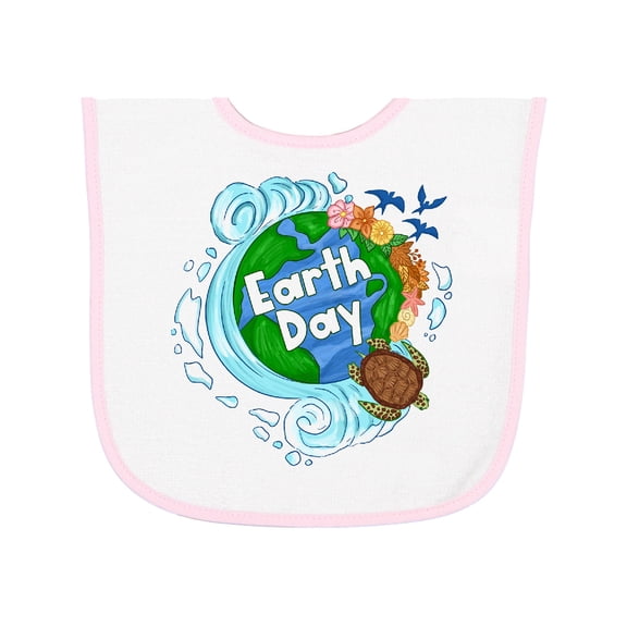 Inktastic Earth Day Turtle Planet with Waves and Birds Baby Terry Cloth Bib