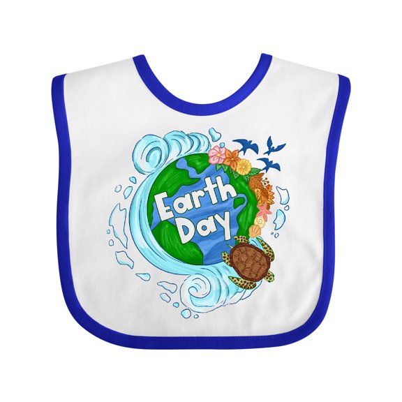 Inktastic Earth Day Turtle Planet with Waves and Birds Boys or Girls Baby Bib