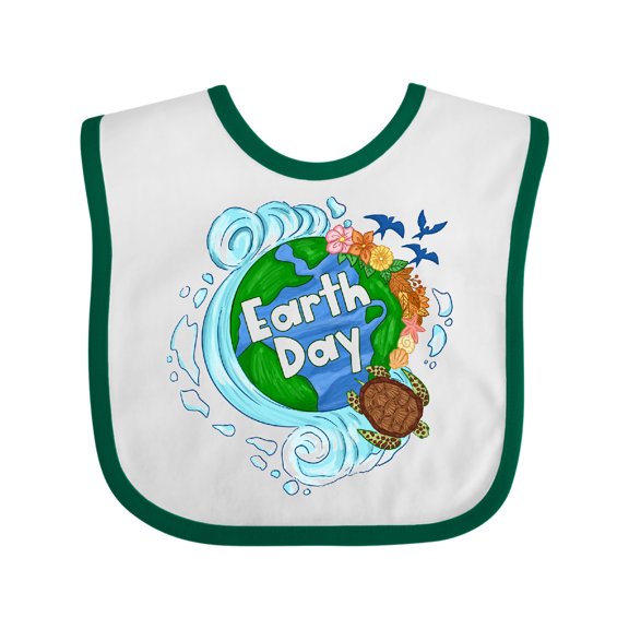 Inktastic Earth Day Turtle Planet with Waves and Birds Boys or Girls Baby Bib